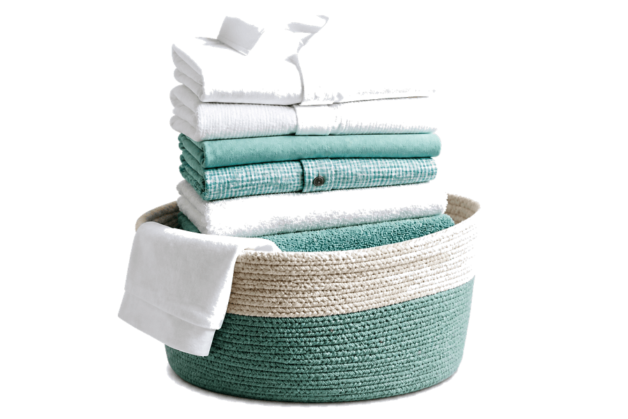 Neatly folded clothes in a laundry basket